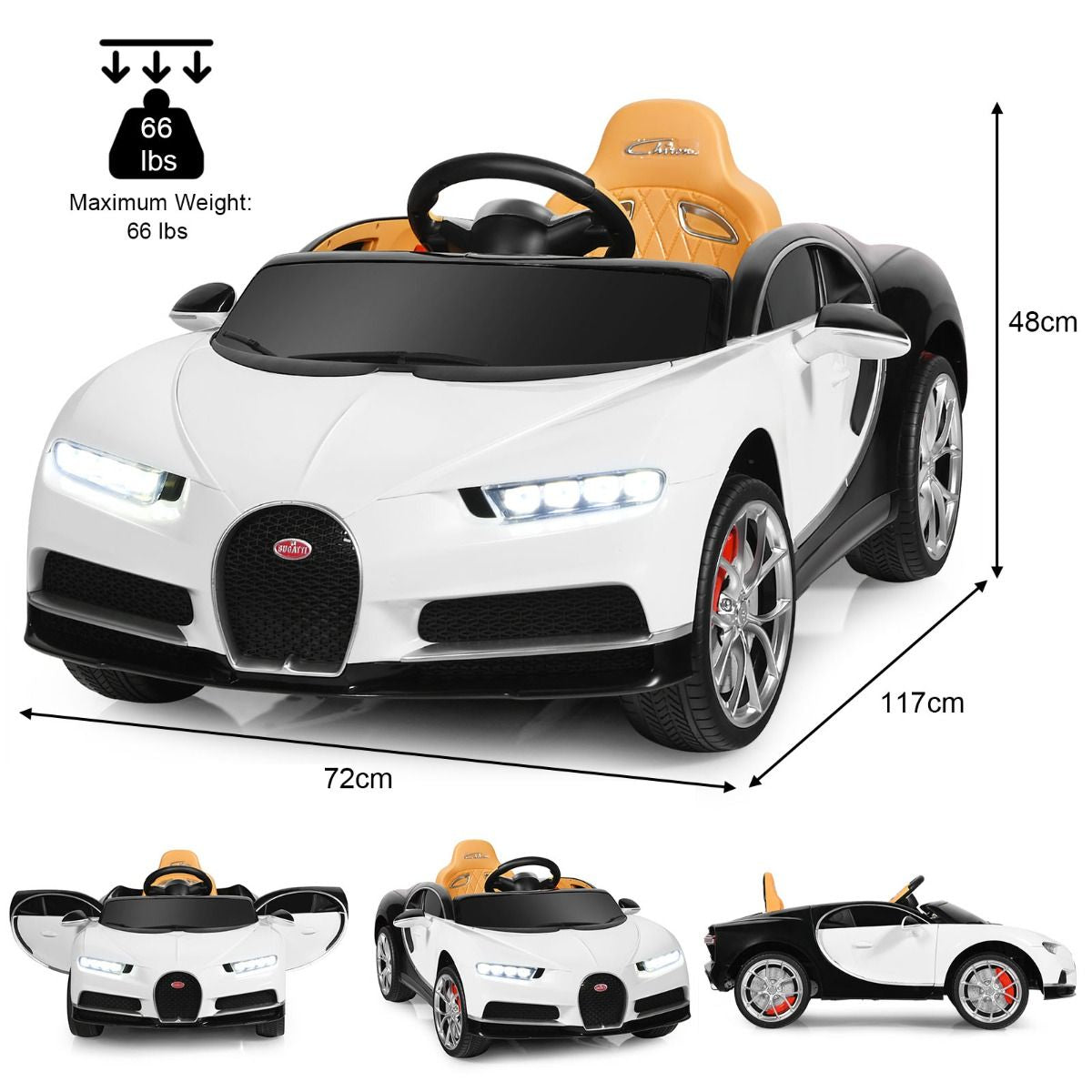 Exciting 12V Licensed Bugatti Battery-Powered Ride-On Car with Remote Control for Kids