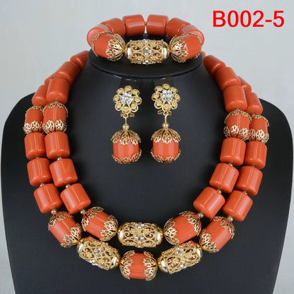 Exquisite African Coral Beads Wedding Jewelry Set for Nigerian Brides - Necklace, Bracelet, and Earrings Collection