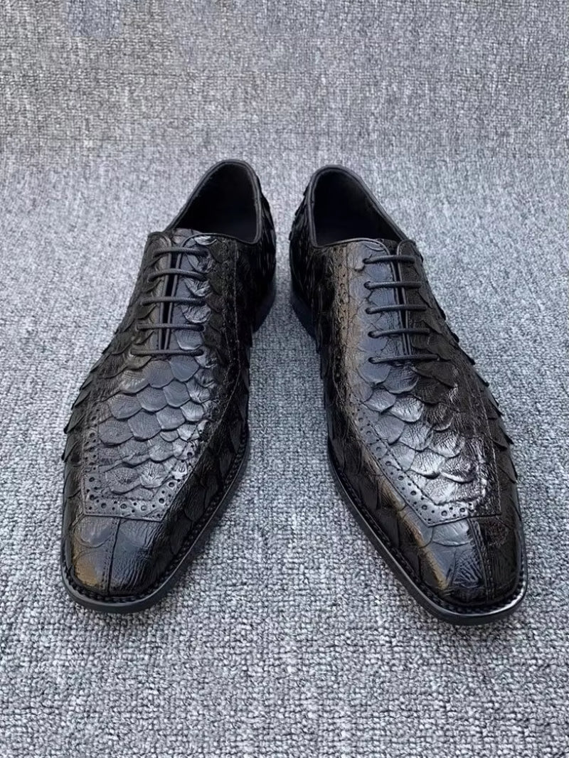 New Designer Luxury Mens Snake Skin Genuine Leather Dress Shoes Handmade Men Party Banquet Business Formal Lace up Derby Shoes