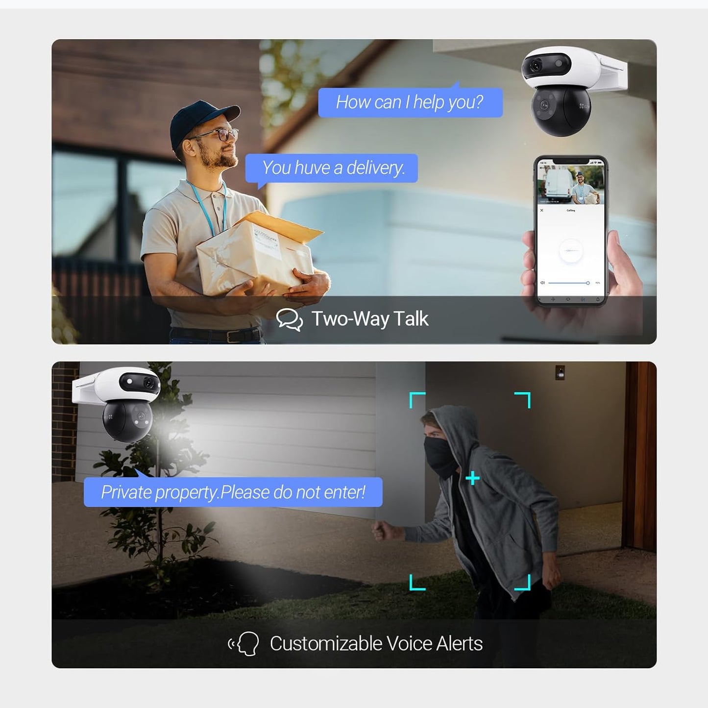 C90 Dual Lens 8MP (4MP+4MP) Wifi Outdoor Security Camera, 360° Surveillance Cameras, CCTV Cameras, Colour Night Vision, AI Person/Vehicle Detection, Two-Way Audio, Alexa, Waterproof