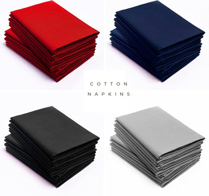 Cotton Cloth Napkins Set of 12-100% Cotton 46 X 46 Cm Reusable Christmas Red Dinner Napkins - Heavy Weight Hotel Quality Pure Cotton Fabric - Ideal for Xmas Dinner & Events (Red, Cotton)