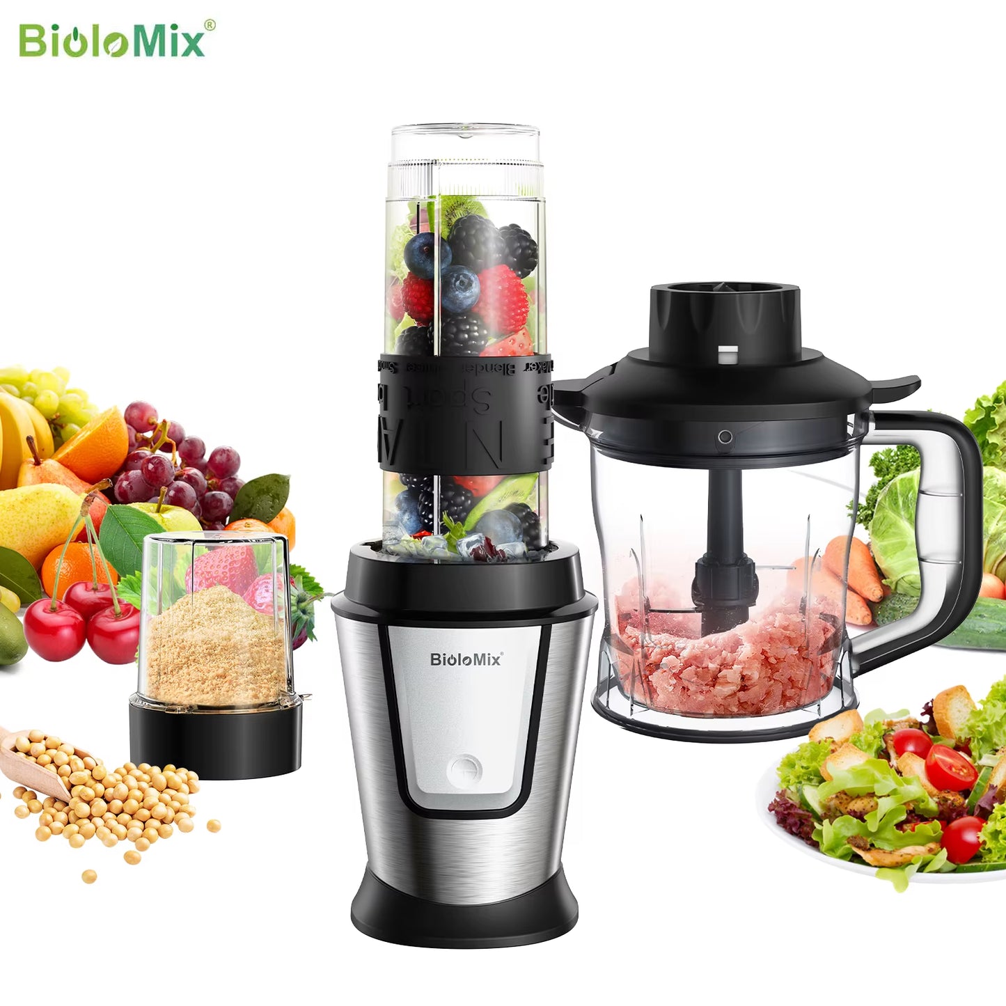 Versatile 3-in-1 Multifunctional Food Processor: 700W Juicer, Blender, and Personal Smoothie Maker with Chopper and Grinder