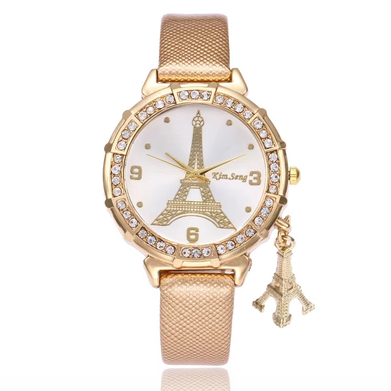 2020 Women's Fashion Quartz Watches with Faux Leather Strap - Paris Eiffel Tower Design, Ideal Gift for Her