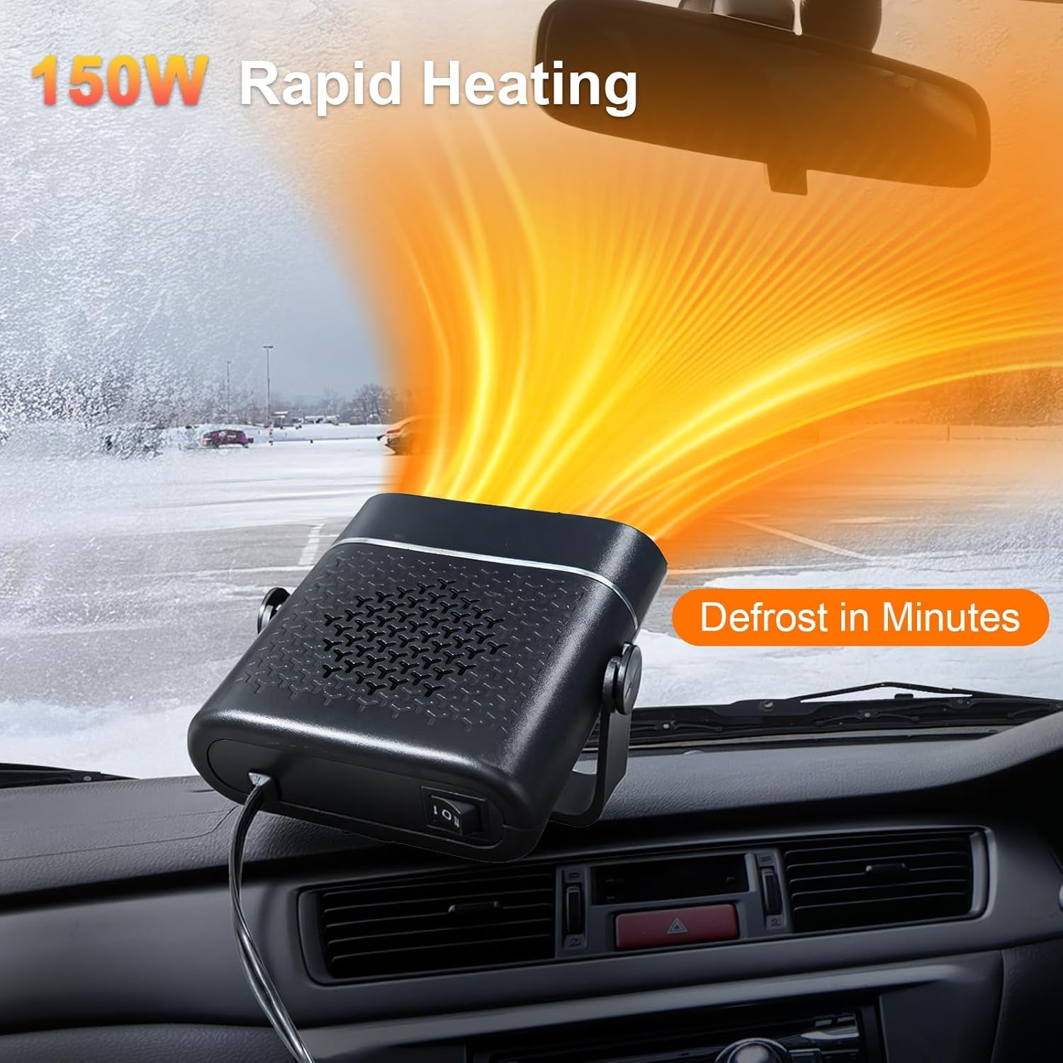 Car Heater 12V, 𝟏𝟓𝟎𝐖 Portable Car Heater, Plug into Cigarette Lighter, 2 Mode Heating Fan, Quick Defroster Demister Defogger for Winter Windshield, Cars, Suvs & Old Vehicles (Black)