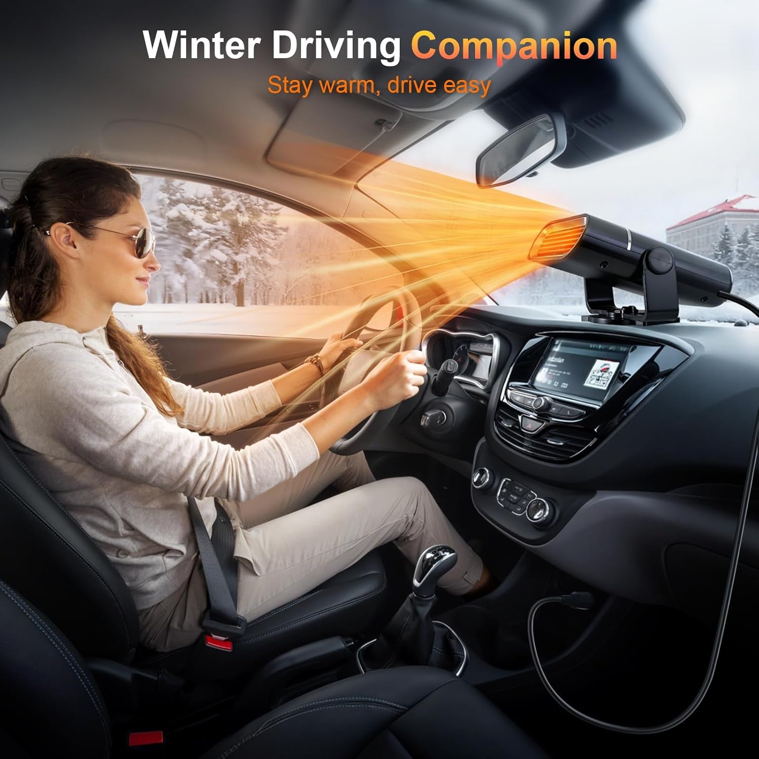 Car Heater 12V, 𝟏𝟓𝟎𝐖 Portable Car Heater, Plug into Cigarette Lighter, 2 Mode Heating Fan, Quick Defroster Demister Defogger for Winter Windshield, Cars, Suvs & Old Vehicles (Black)
