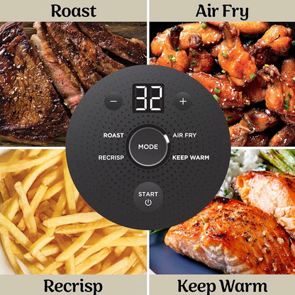 CRISPi Portable Air Fryer, 3.8L, 4-in-1: Air Fry, Roast, Keep Warm, Recrisp, Space Saving Compact Design, 2x Removable Glass Containers & Lids, 1700W, Stone FN101UKST