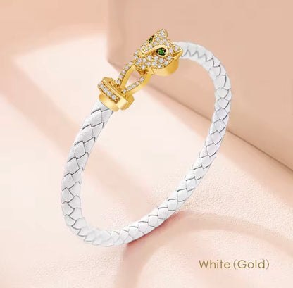 MOONLIGHT Classic Design Exquisite Cheetah Zircon Bracelet for Women Braided Leather Bracelet Quality Banquet Couples Gift