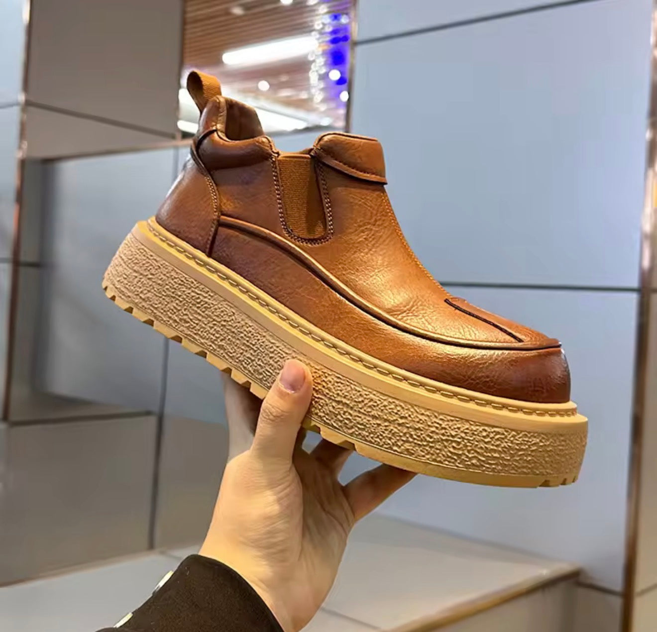 Trendy Luxury Workwear Leather oes Men's Winter New Fce Lined Warm Real Leather ort Boots Thi Bot Outdoor Cotton