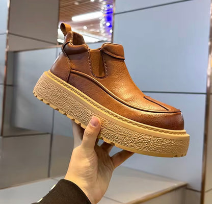 Trendy Luxury Workwear Leather oes Men's Winter New Fce Lined Warm Real Leather ort Boots Thi Bot Outdoor Cotton