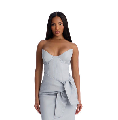 Siren Faux Leather Midi Dress Light Blue