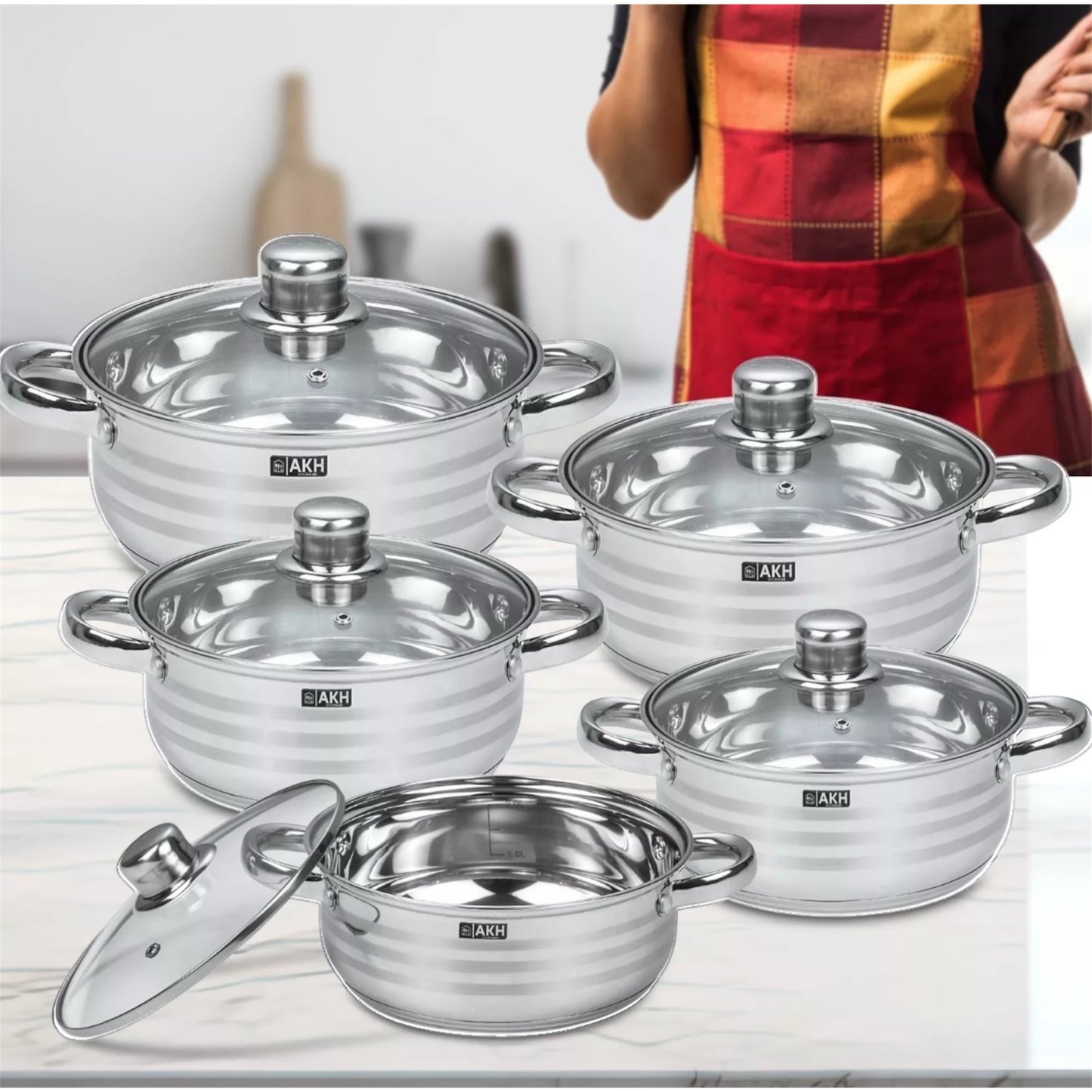 AKH HOUSEWARE Premium Casserole Dish Set – 3 Stock Pots with Lids