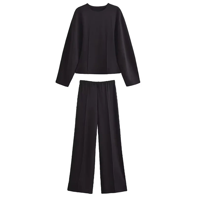 Women'S Two Pieces Set Pant Sets Crop Long Sleeve Sets Elegant Women'S Suits High Waist Wide Leg Trousers Outfit Streetwear