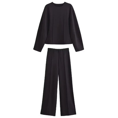 Women'S Two Pieces Set Pant Sets Crop Long Sleeve Sets Elegant Women'S Suits High Waist Wide Leg Trousers Outfit Streetwear