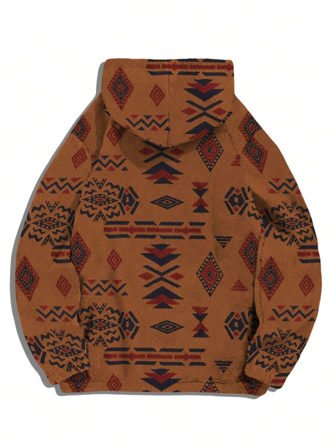 Men'S Totem Print Hooded Sherpa Fleece Sweatshirt