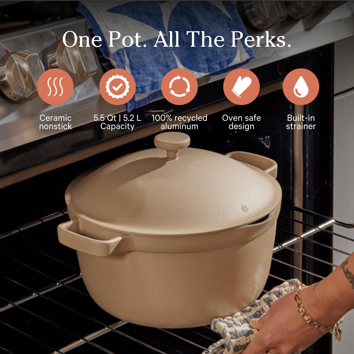 Perfect Pot - 5.2 L. Nonstick Ceramic Sauce Pan with Lid | Versatile Cookware for Stovetop and Oven | Steam, Bake, Braise, Roast | PTFE and Pfoa-Free | Toxin-Free, Easy to Clean | Steam