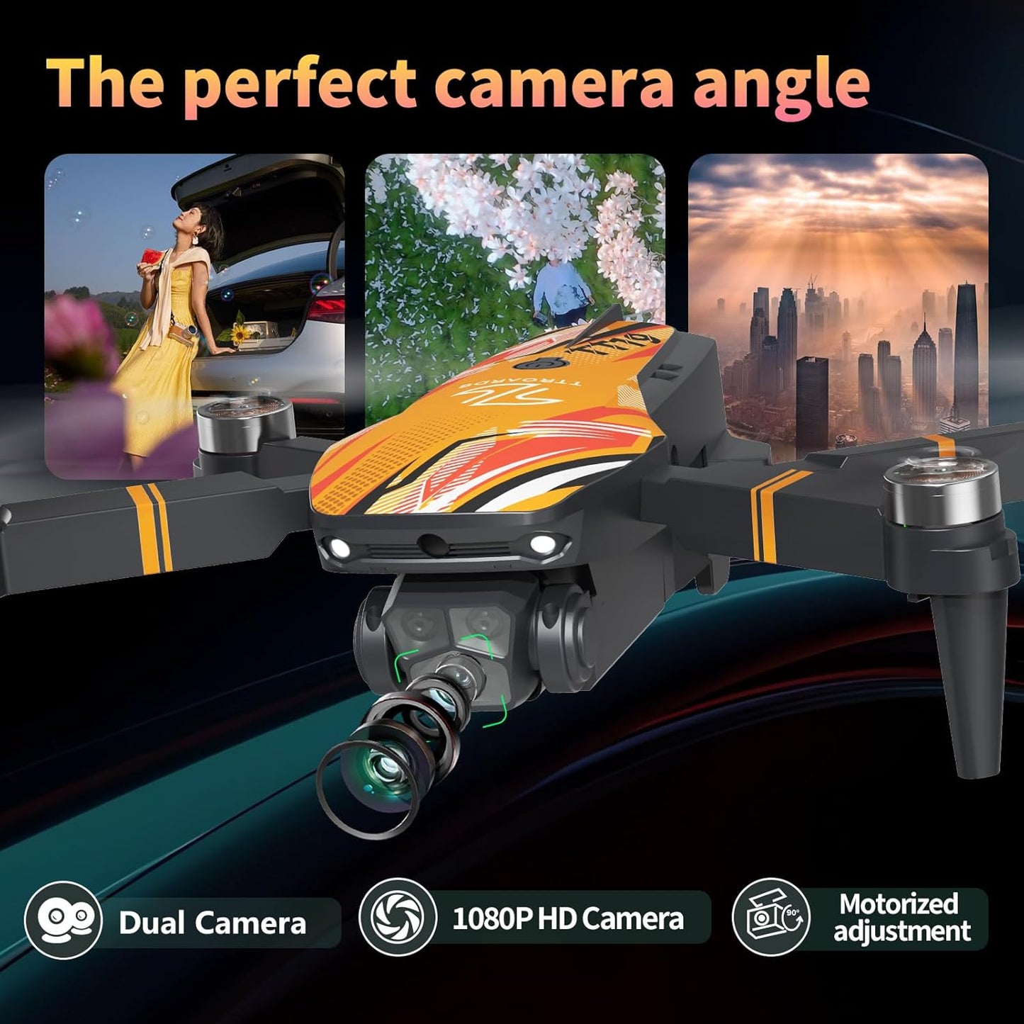 Brushless Motor Drone with Camera 1080P, 270° Obstacle Avoidance Optical Flow Positioning Mini Drones for Beginners, Foldable RC Quadcopter Gift Toy for Kids, Orange