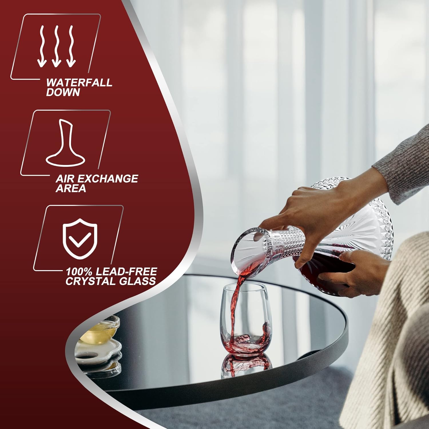 Thick Wine Decanter with Gift Box, Crystal Glass Engraved Decanter, Elegant Gift & Artwork - Full Bottle 55 Oz