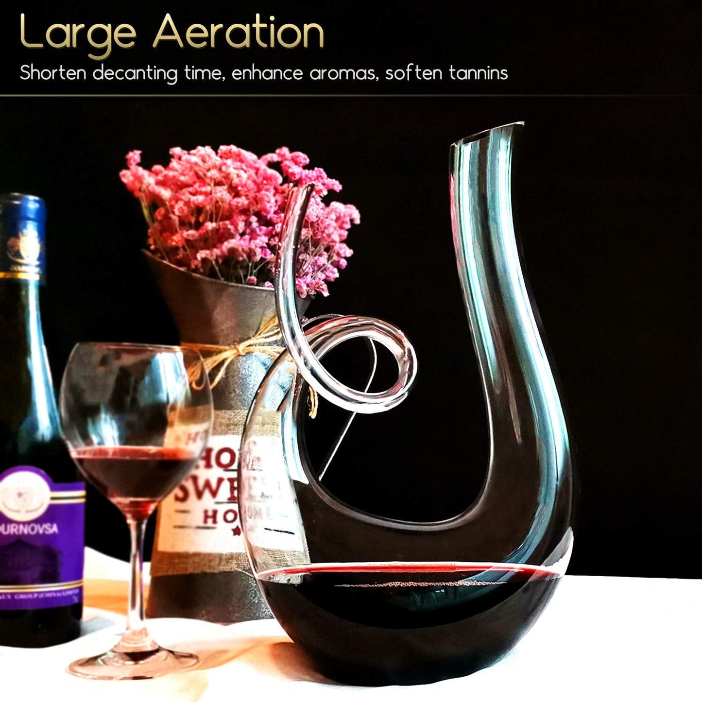 Swan Wine Decanter, Handblown, 1.2L Designed Horn Red Wine Decanter Set for 750Ml, Lead-Free