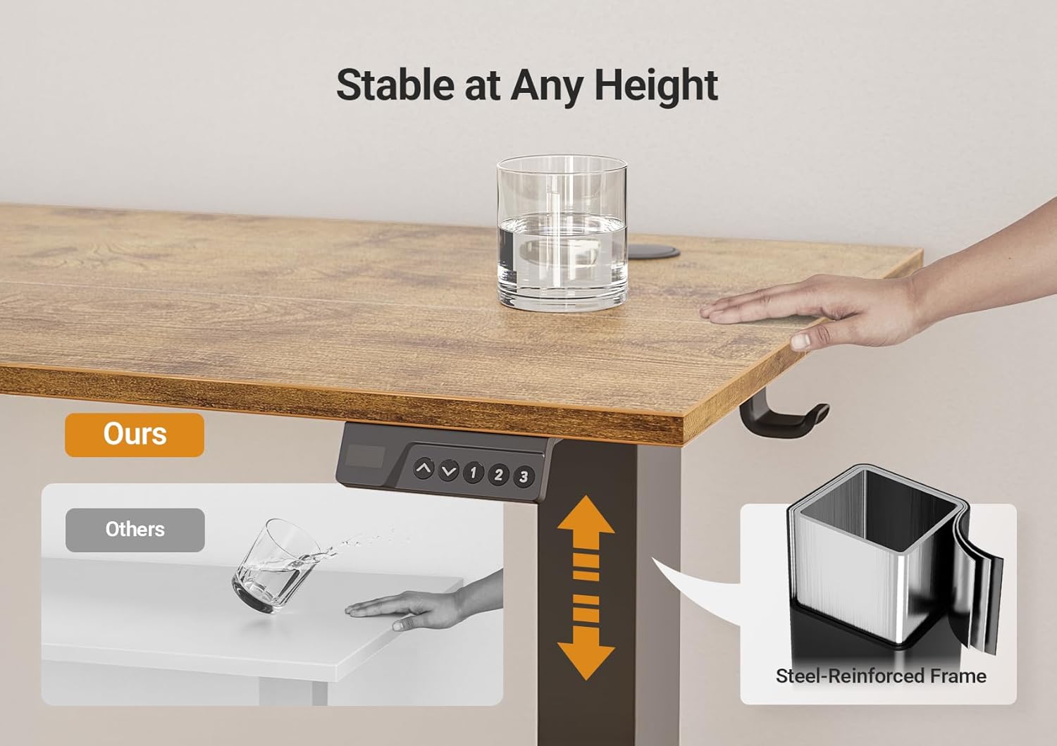 Electric Standing Desk Adjustable Height, 120X60Cm, Sit Stand with Splice Board for Home Office Computer Workstation, Black Frame/Rustic Brown Top