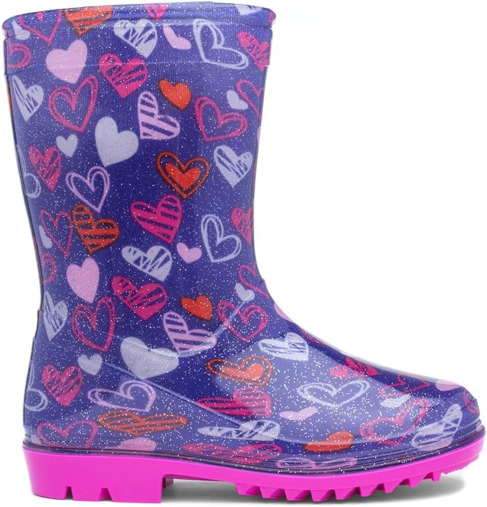- Sunny Girls Purple Love Hearts Welly