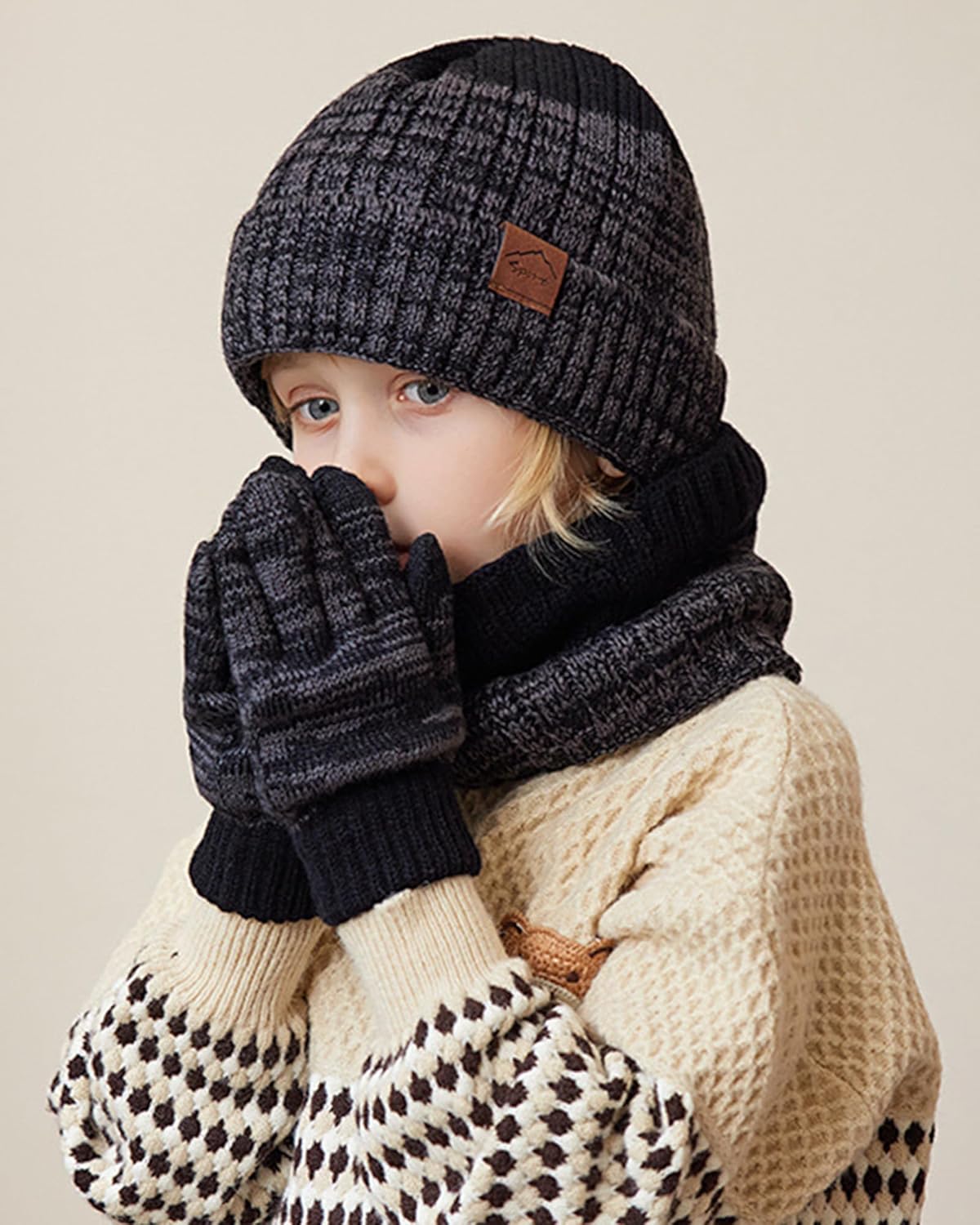 Children'S Winter Hat Scarf Gloves for Boys Girls Winter Hats Scarfs Set for Children 4-15 Years Warm Outdoor Hat and Scarf for Kids Winter Ski Suit