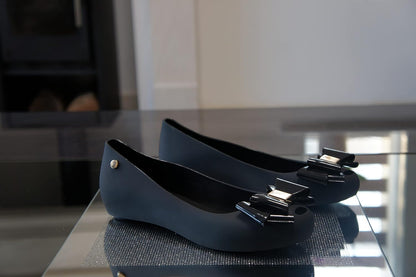 Womens Jelly Ballet Shoes, Bow Details Slip-On Flats, Comfy Ladies Casual Wear Every-Day Closed Toe Ballerina Pumps