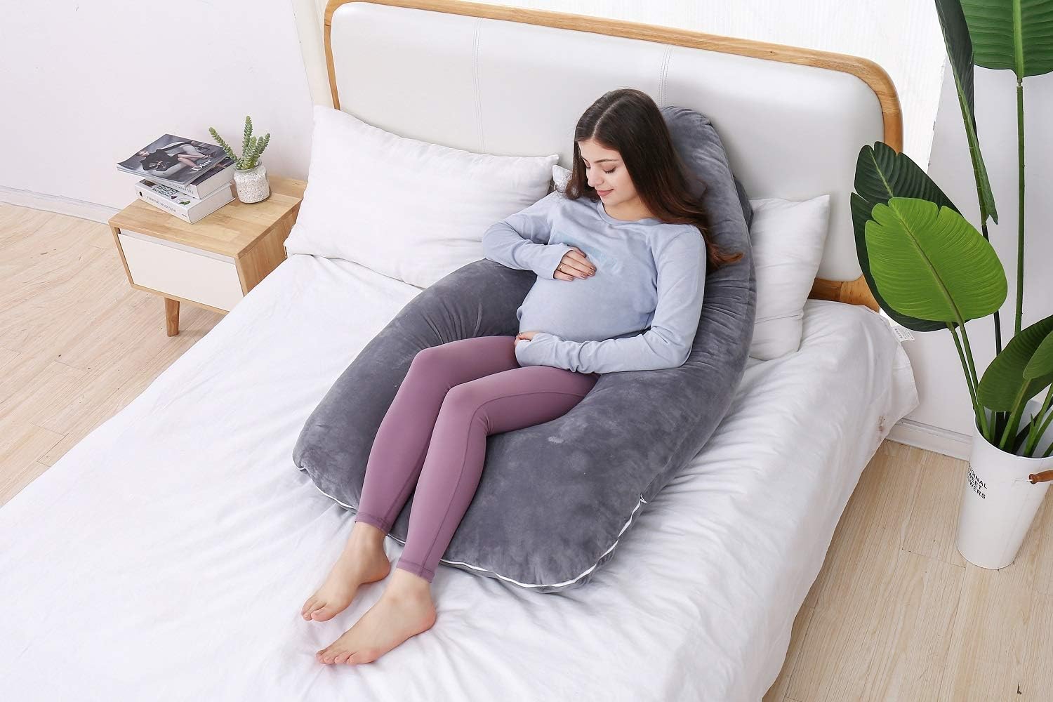Pregnancy Pillow, U Shaped Full Body Pillow, Nursing, Support and Maternity Pillow for Pregnant Women with Removable Velvet Cover (Grey)