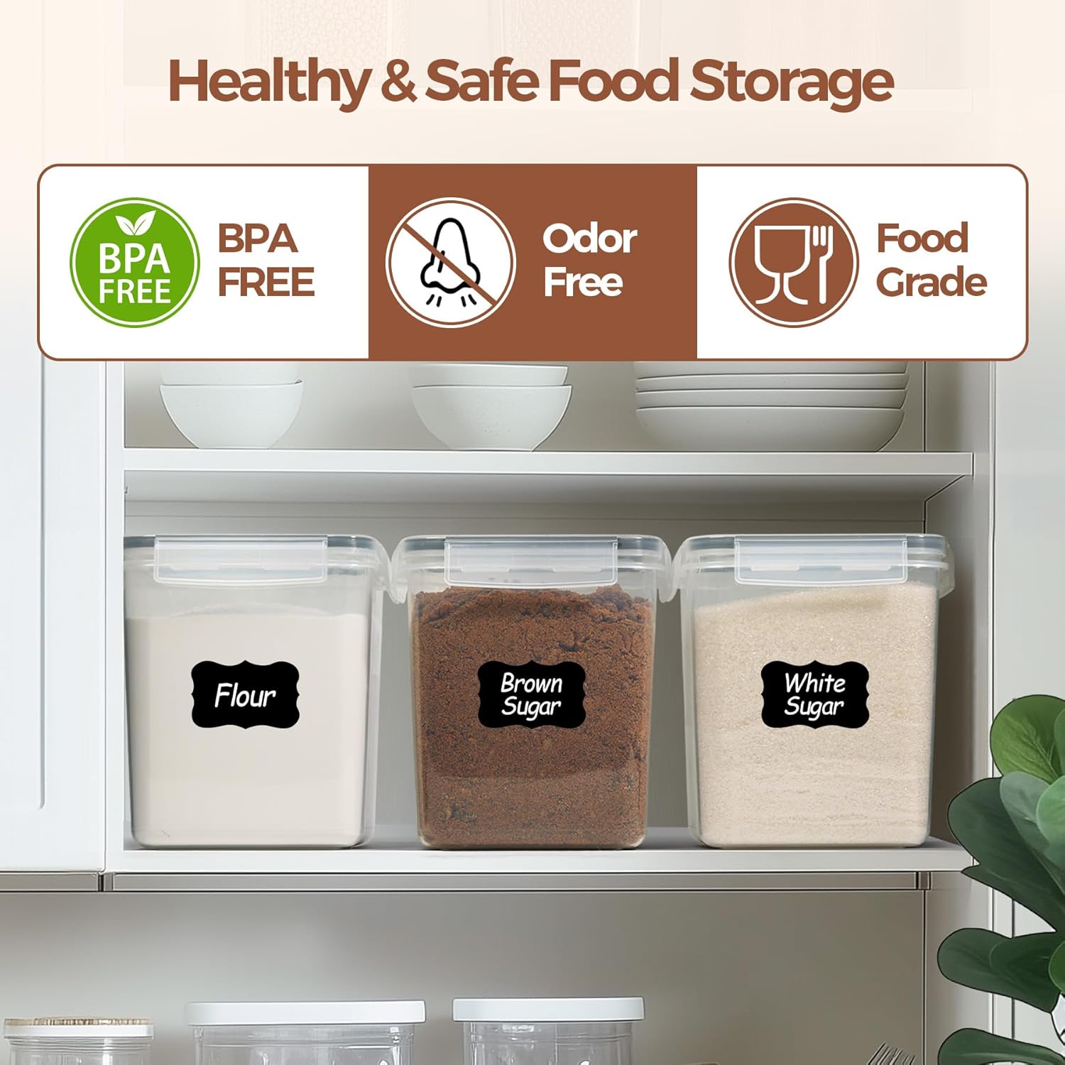 ComSaf  Storage Containers 2.5L Set of 3, Plastic Airtight Food Storage Containers with Lids, Large Clip-Lock Kitchen Storage Containers for Cereal, Rice, Pasta, Dry Food, Bpa-Free Pantry Storage