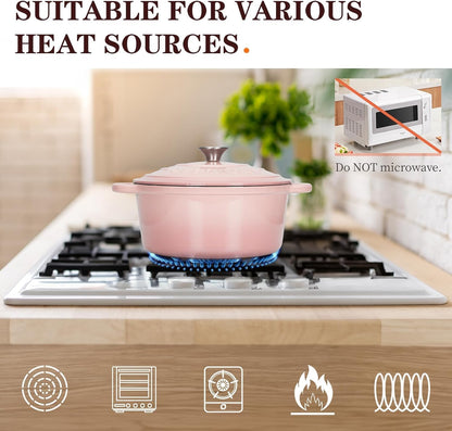 26Cm/5.2L Enamelled Cast Iron round Casserole Pot with Lid Cookbook & Cotton Potholders - Non-Stick Dutch Oven Cookware for Braising, Stews, Roasting, Bread Baking - Pink, 5.5QT
