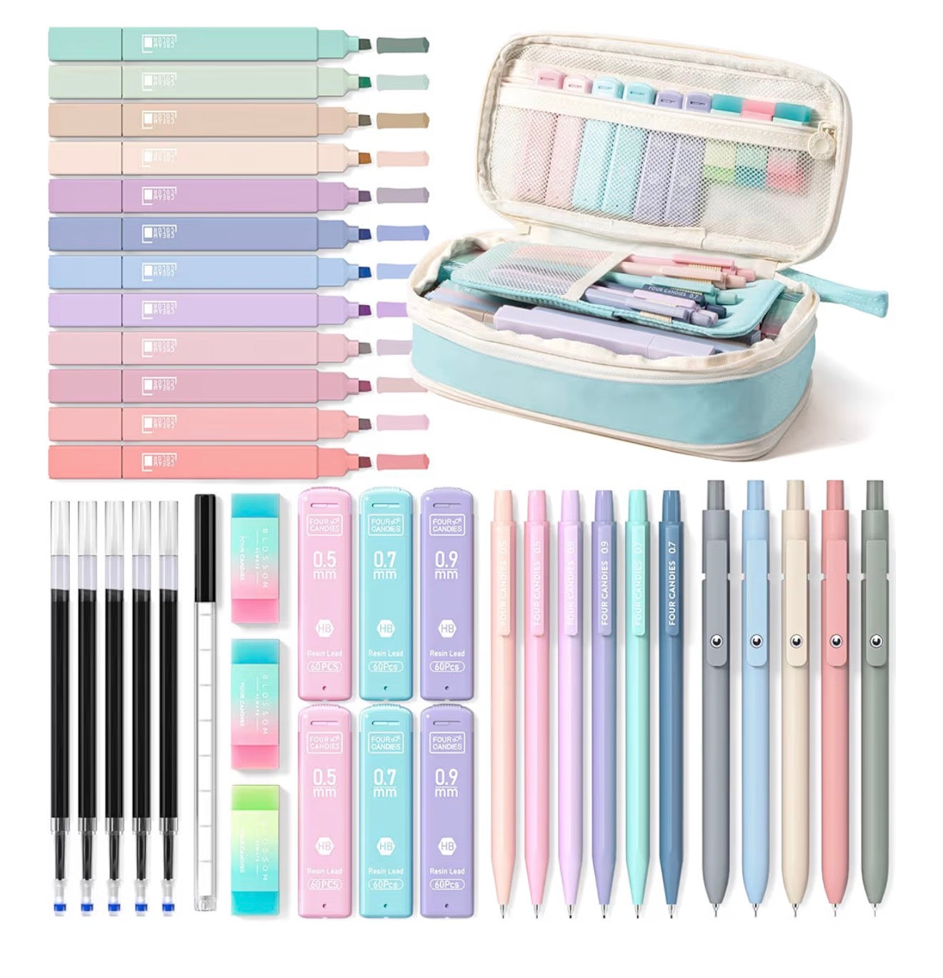Four Candies 39 Piece Pencil Case Stationery Set
