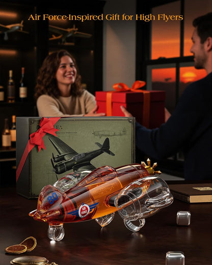 Birthday Gifts for Men Dad,  Fighter Aircraft Whiskey Decanter Set with Whiskey Glasses, Cool Anniversary Fathers Gift Ideas for Him Husband Brother, Funny Military Present, Bar Drinking Party