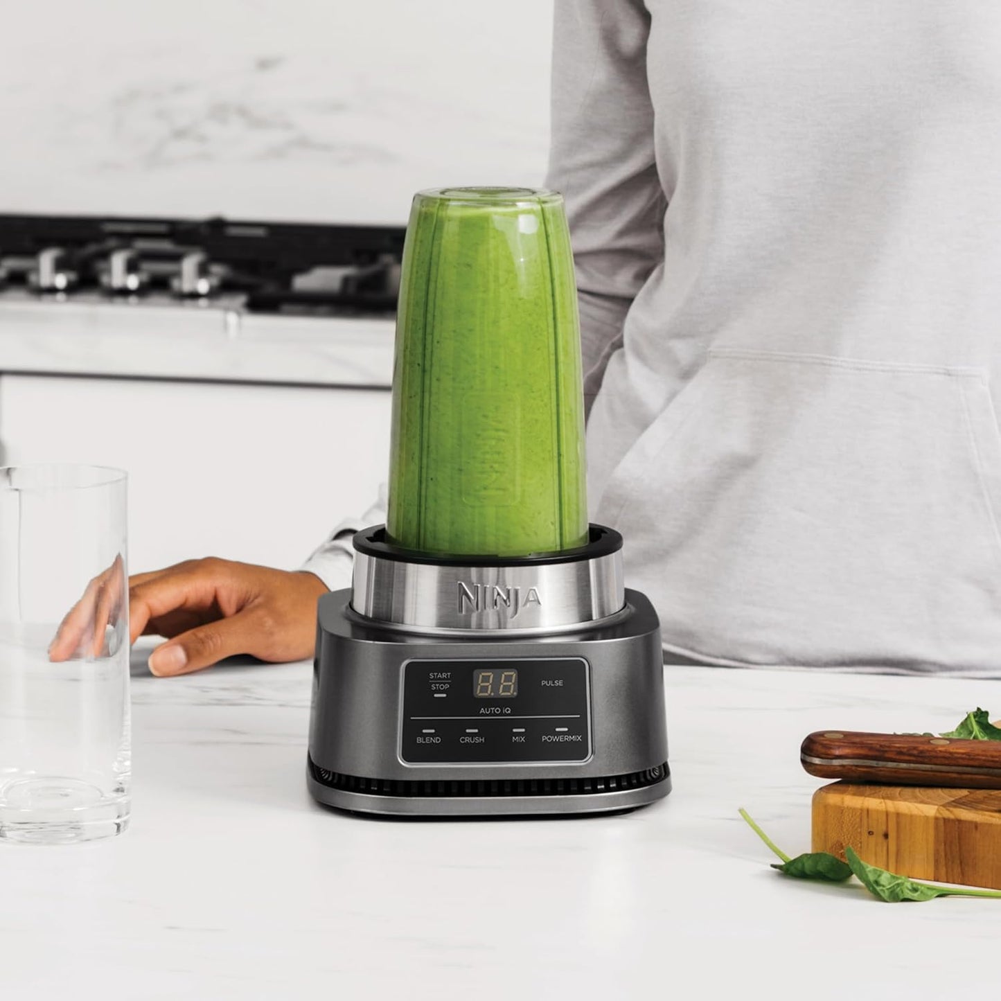Foodi Power Nutri Blender 2-In-1, Blend Smoothie Bowls, Thick Spreads & Frozen Drinks, Automatic Programs, 700Ml Cup & 400Ml Bowl with with Power Paddle, 1100W, Silver CB100UK