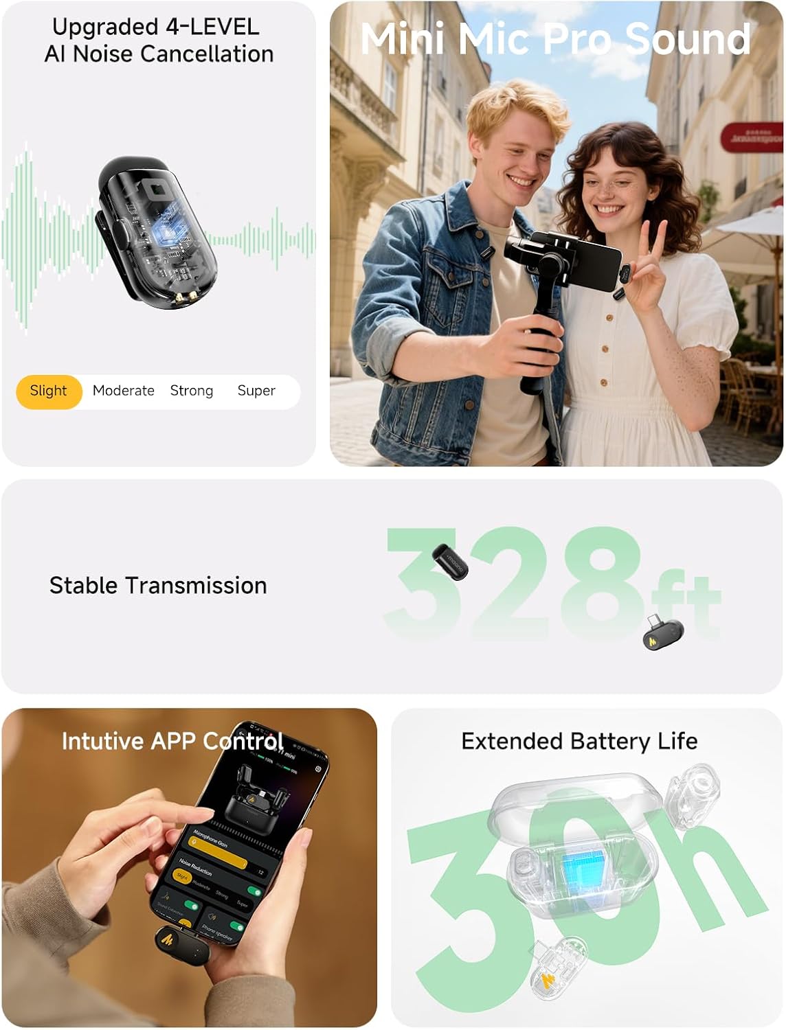 Wireless Microphone for Iphone 17/16/15 & Android, USB-C Wireless Mini Mic with Pro Sound, Noise Cancellation, AI Voice Changer, 30H Battery for Video Recording Vlog Tiktok Youtube,Wave T1 Mini