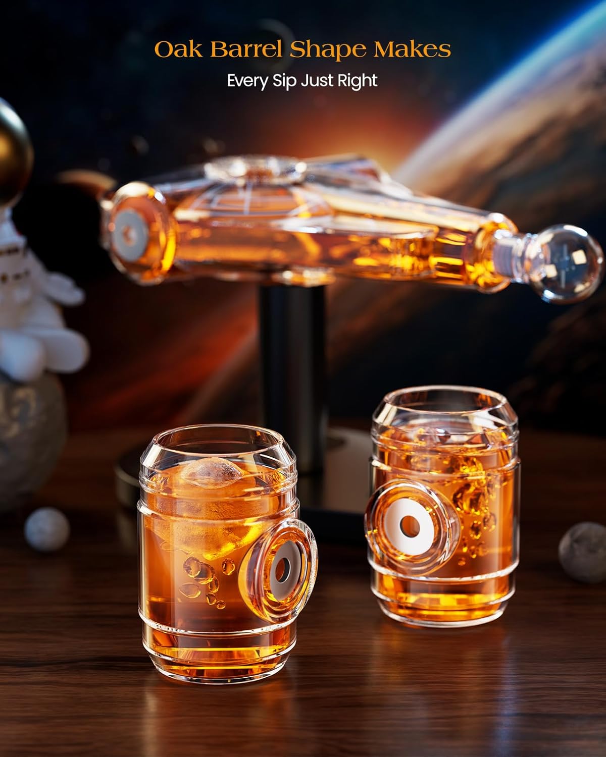 Fathers Day Birthday Gifts for Men Dad, Galaxy Spaceship Whiskey Decanter Sets for Men, Spacecraft Limited Edition, 2 Funny Shot Glasses, Unique Guys Brother Gift Ideas, Liquor Decanter for Bar