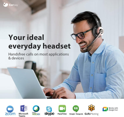 Wireless Headset, Bluetooth Headphones with Microphone Noise Canceling & USB Dongle, Office Headset with Charge Dock for Mobile Phone Computer Tablet Work Skype Zoom Conference Call Center