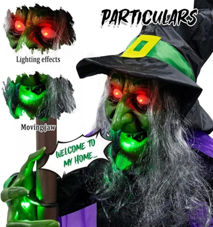 Halloween Animated Decorations Outdoor Scary Flying Hover Witch - 6Ft Flying Witch Decorations | Halloween Animated Props with Scary Sounds and Lights for Outdoor Garden Yard Halloween Decor
