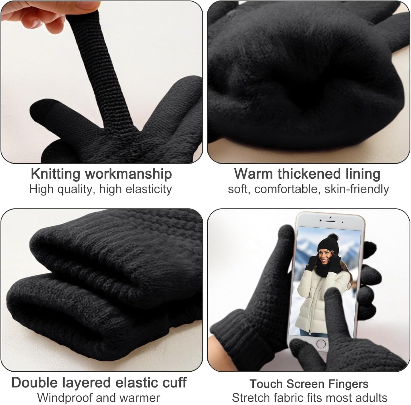 4 Packs Women Winter Hat Scarf Gloves Socks Set,Winter Beanie Cap Warm Thermal Bobble Hats Touchscreen Gloves Women'S Scarf Neck Warmer 4 in 1 Cold Weather Set