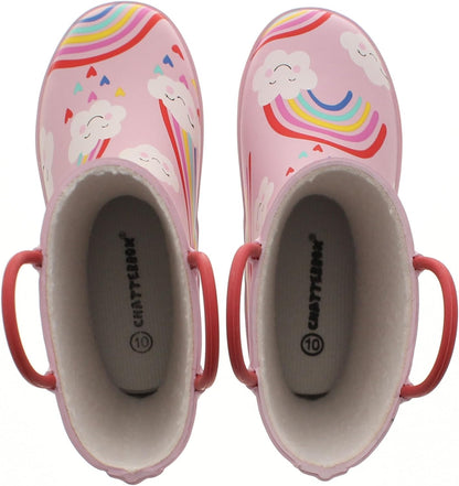 Wynsors Fun 3D Kids Wellies - Waterproof, Warm & Comfortable Rubber Boots with Handles, Removable Insock & Non-Slip Tread for Toddler & Junior Boys Girls