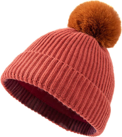 3Pcs Kids Hat Scarf and Snow Gloves Set, Winter Knit Warm Soft Pom-Pom Beanie Outdoor for Boys Girls and Toddlers