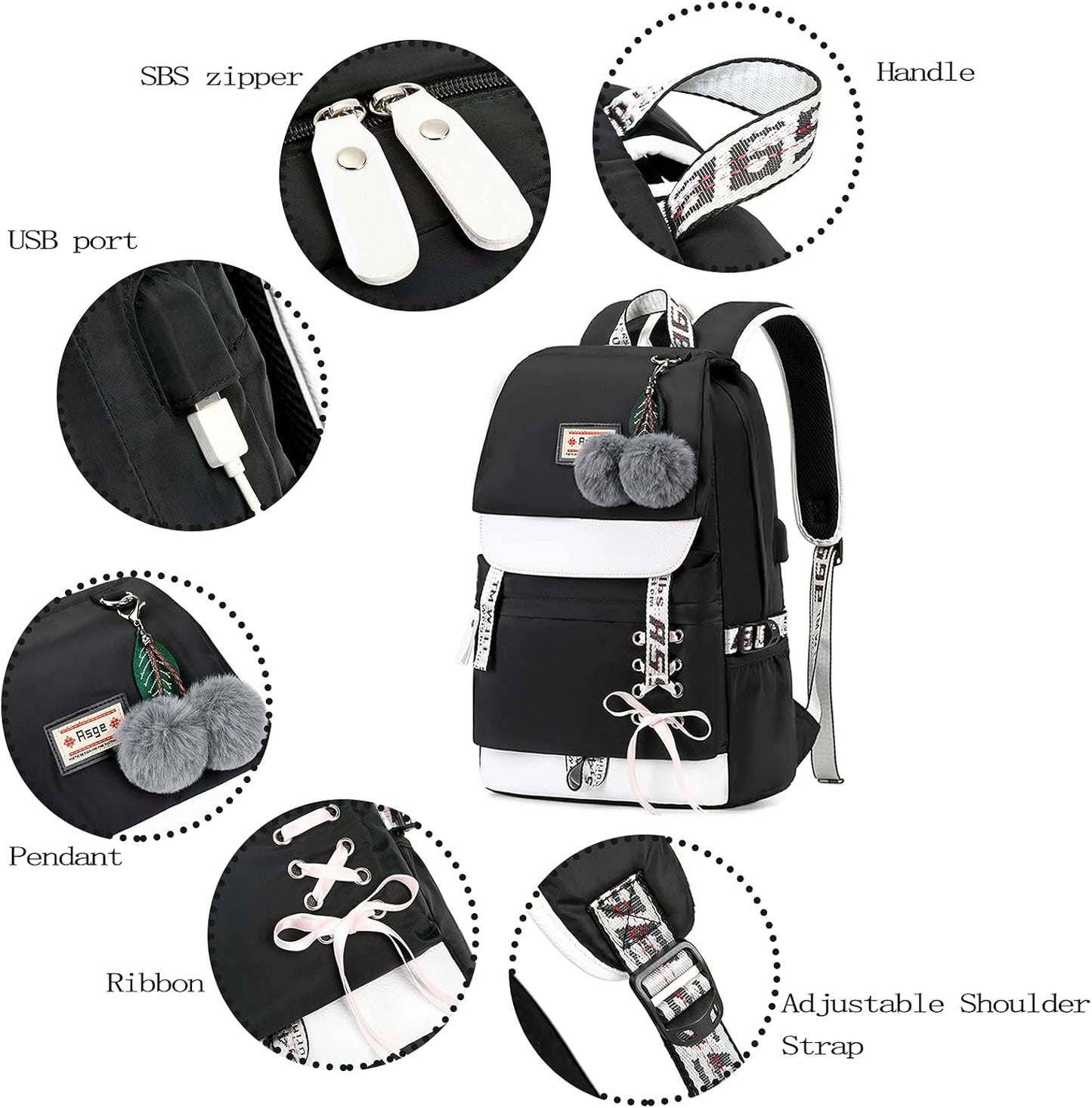 Girls Backpack School Bags for Girls Nylon Waterproof College Rucksack Fashion Casual Daypack Women Bookbag Boys Schoolbag Teenagers Durable Unisex Student Backpacks