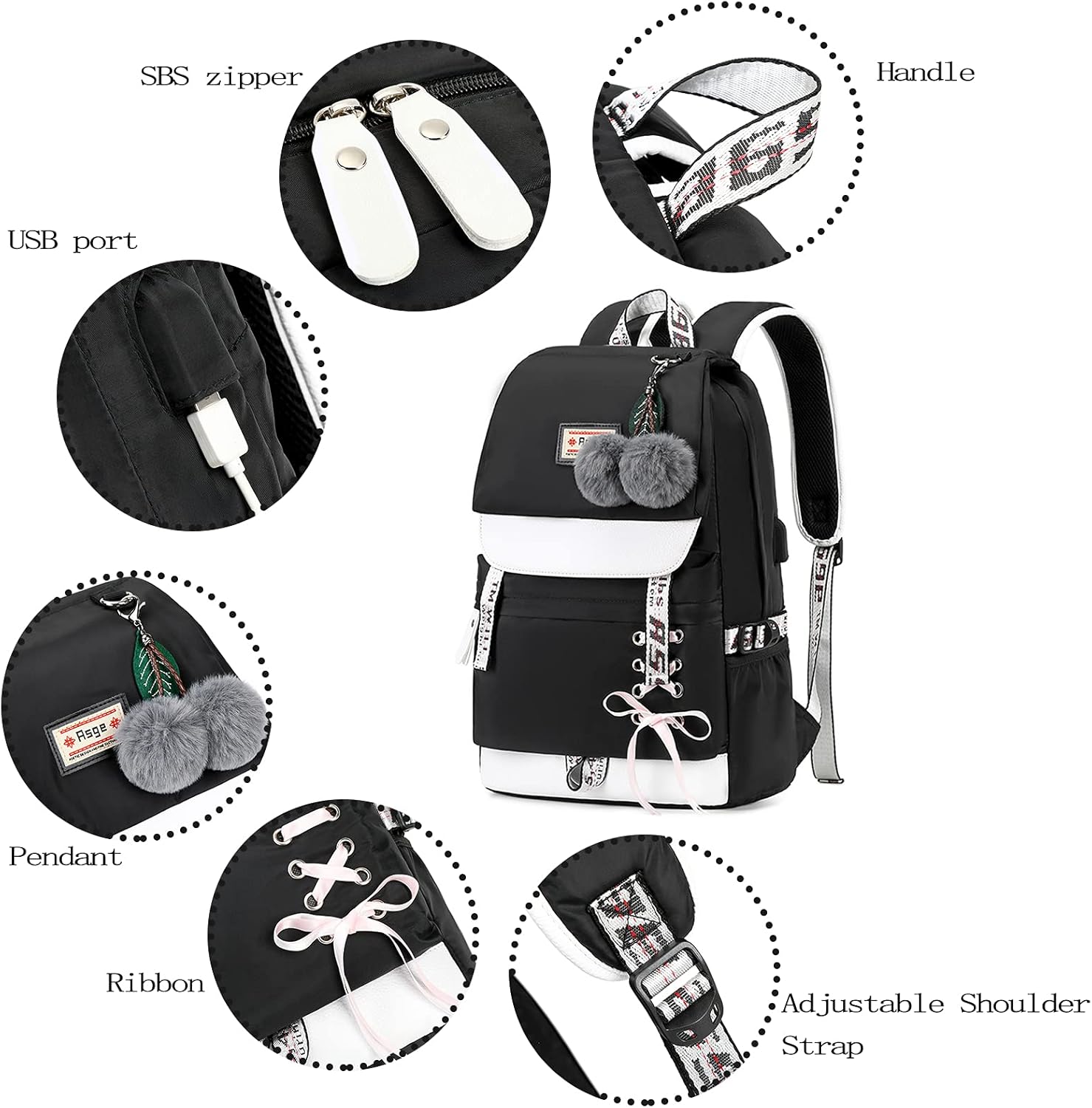 Girls Backpack School Bags for Girls Nylon Waterproof College Rucksack Fashion Casual Daypack Women Bookbag Boys Schoolbag Teenagers Durable Unisex Student Backpacks