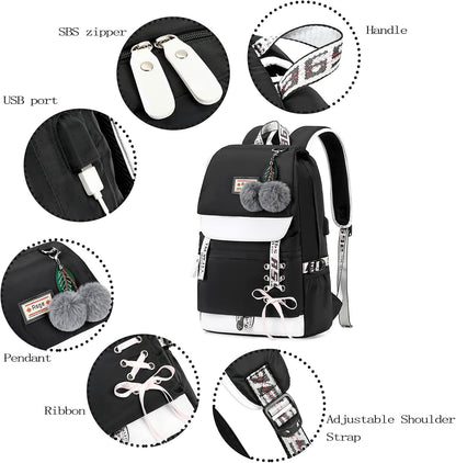Girls Backpack School Bags for Girls Nylon Waterproof College Rucksack Fashion Casual Daypack Women Bookbag Boys Schoolbag Teenagers Durable Unisex Student Backpacks
