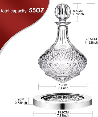 Spinning Wine Decanter with Lid, Unique Crystal Glass Wine Decanter +Luxury Gift Box, Decanter for Wine,Men/Women'S Good Gift on Special Day -55 Oz