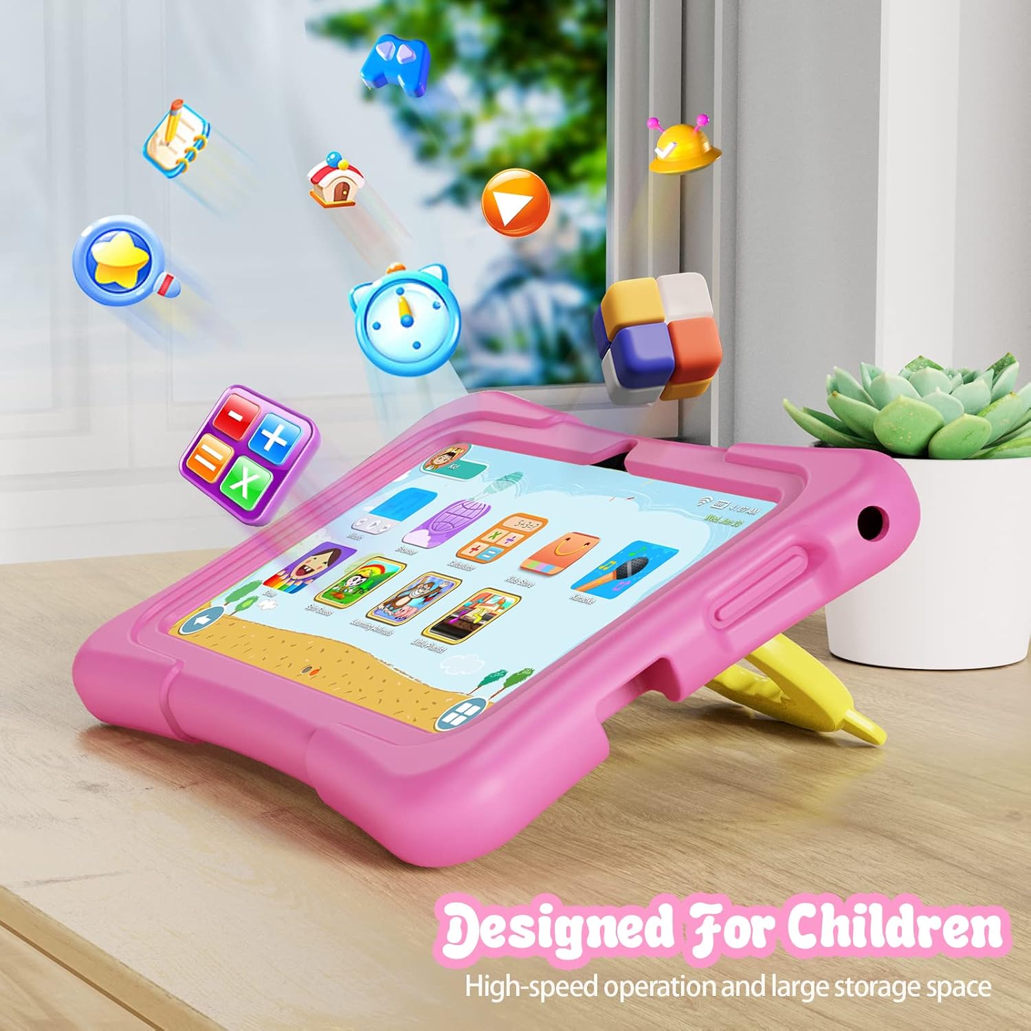 Kids Tablet 7 Inch Android 11, 2GB RAM 32GB ROM BT Wifi Dual Camera Educational Games Parental Control, Kids Software with Type C, Pink