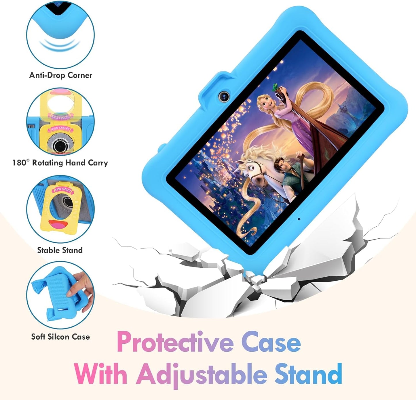 7 Inch Android Kids Tablet, 8 (3+5) GB RAM, 64GB ROM (TF 128GB), GMS Certified, Pre-Installed Apps, Educative, Parental Control, Wifi