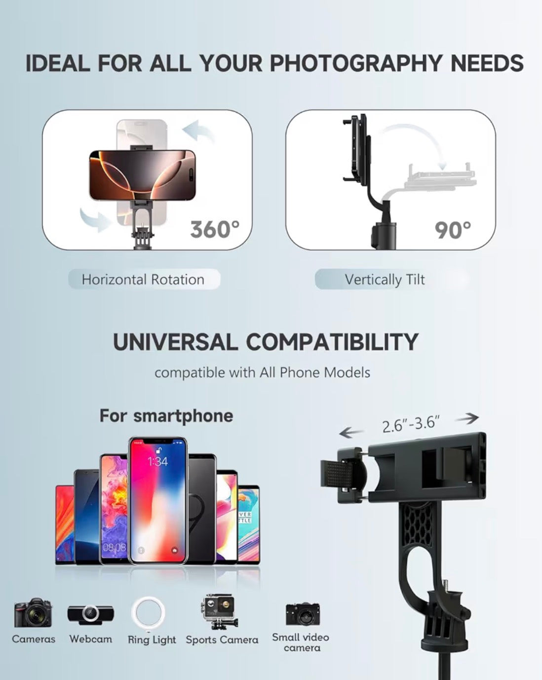 180cm Phone Tripod Selfie Stick Aluminium Stand Wireless Remote