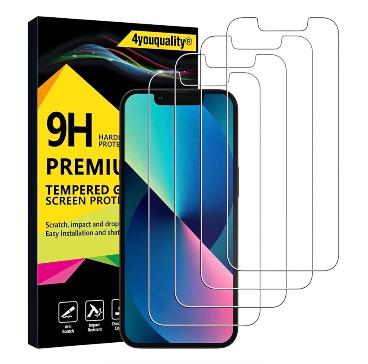 4youquality 4-Pack iPhone 17e 16e 14 13 13 Pro Screen Protector