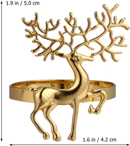 Christmas Napkin Rings- 6 Pcs Christmas Alloy Napkin Ring Holder Household Napkin Buckle for Table Decor, Wedding, Xmas, Party Dinner, Thanksgiving (Reindeer) (Gold)