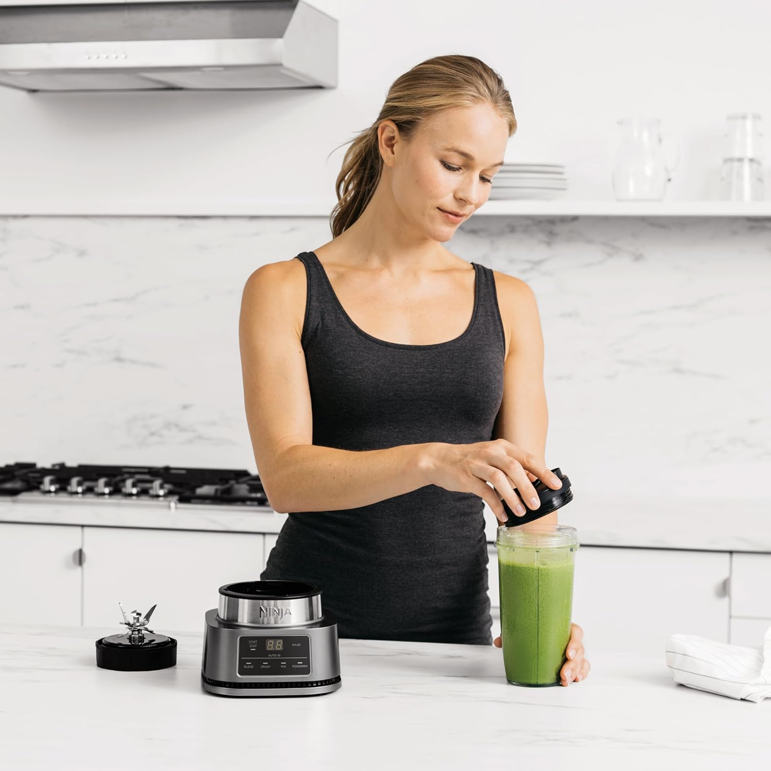 Foodi Power Nutri Blender 2-In-1, Blend Smoothie Bowls, Thick Spreads & Frozen Drinks, Automatic Programs, 700Ml Cup & 400Ml Bowl with with Power Paddle, 1100W, Silver CB100UK