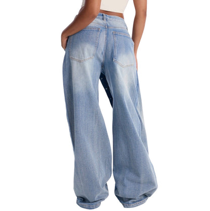 Downtown Asymmetrical Button Fly Overlay Jeans Light Wash